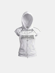 Badblood Women's Vintage Embroidered Zip-Up Cropped Hoodie Vest