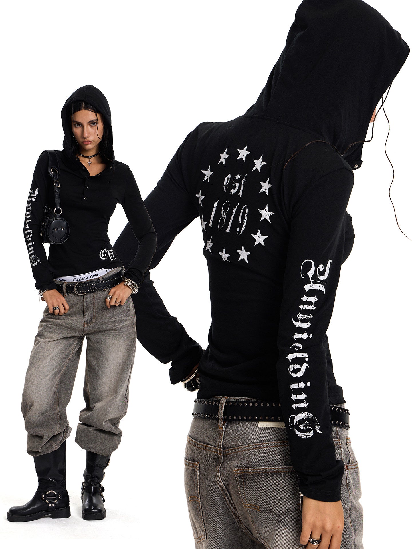 Women's Gothic Hooded Mesh Long Sleeve Top