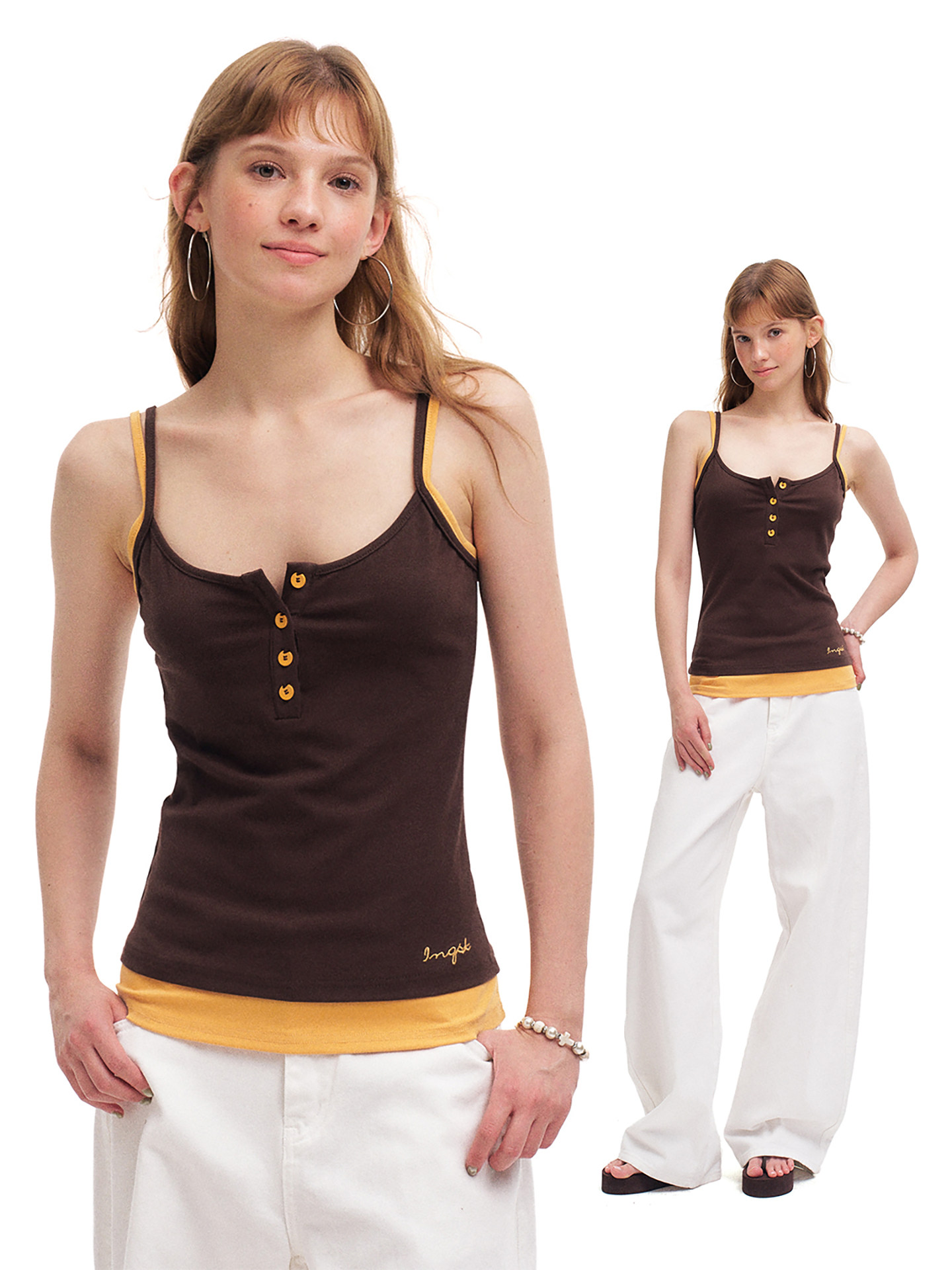 Women's Contrast Color Fake Two-Piece Cami Tank Top