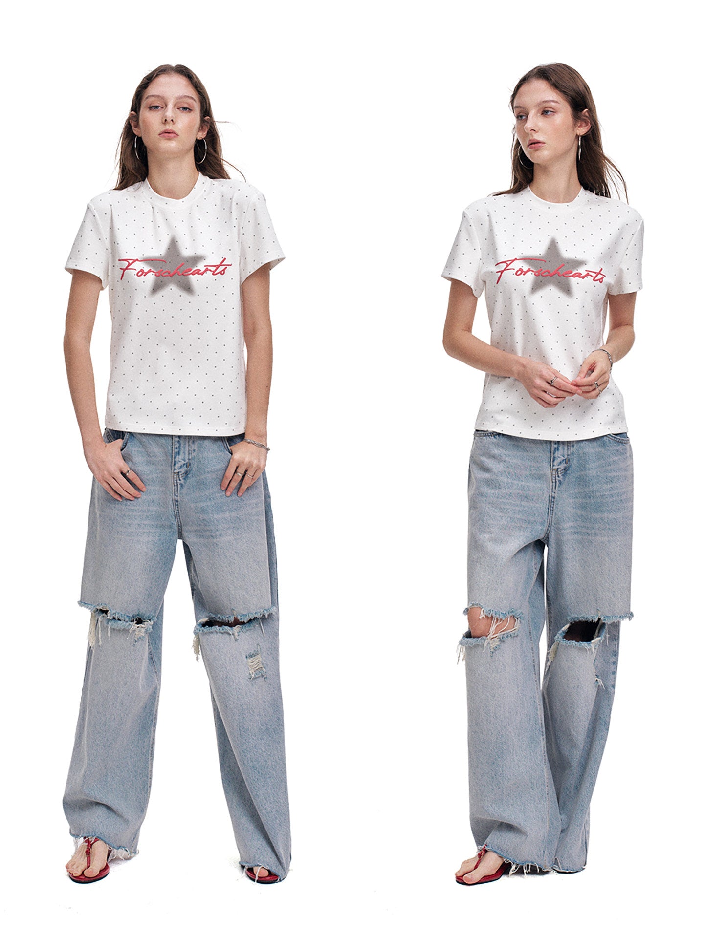 Women's Polka Dot Star Print Oversized T-Shirt
