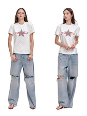 Women's Polka Dot Star Print Oversized T-Shirt