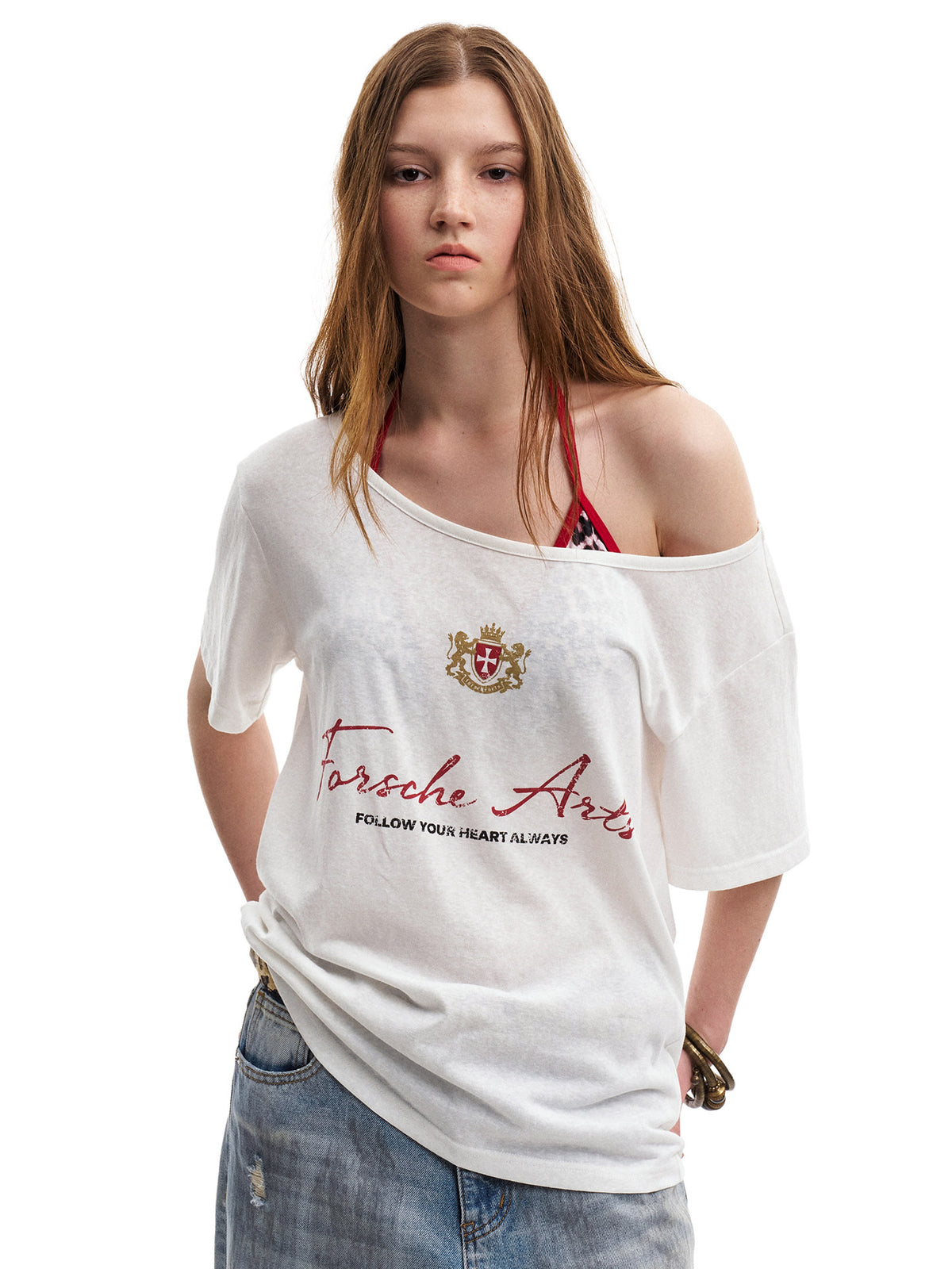 Women's Letter Graphic One-Shoulder Loose Fit T-Shirt