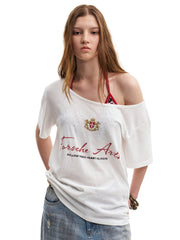 Women's Letter Graphic One-Shoulder Loose Fit T-Shirt