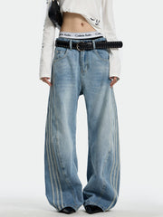 Women's Vintage Washed Side Stripe Barrel Leg Jeans