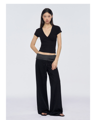 Badblood Women's Low-Rise Foldover Striped Wide-Leg Sweatpants