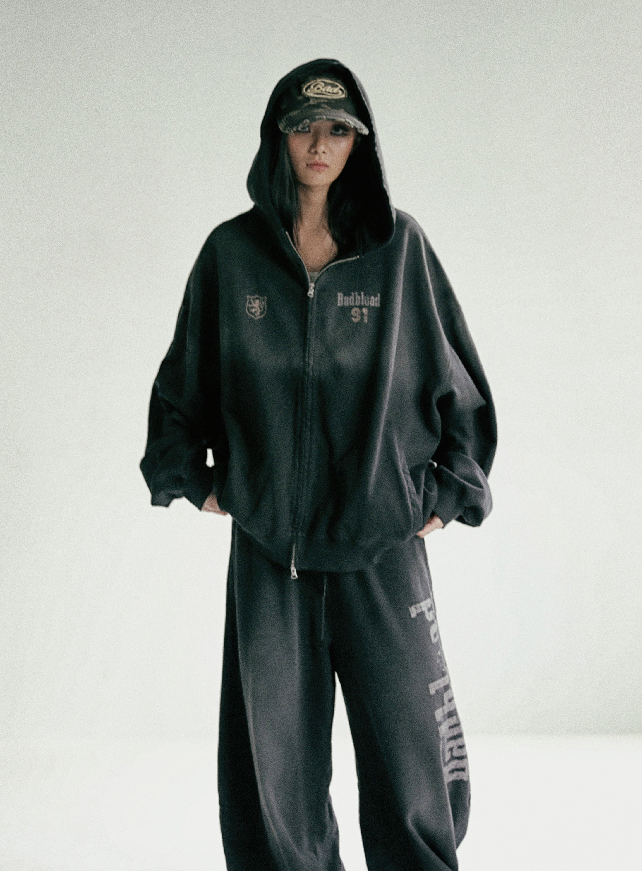 Badblood Vintage Washed Zip-Up Hoodie & Sweatpants Set