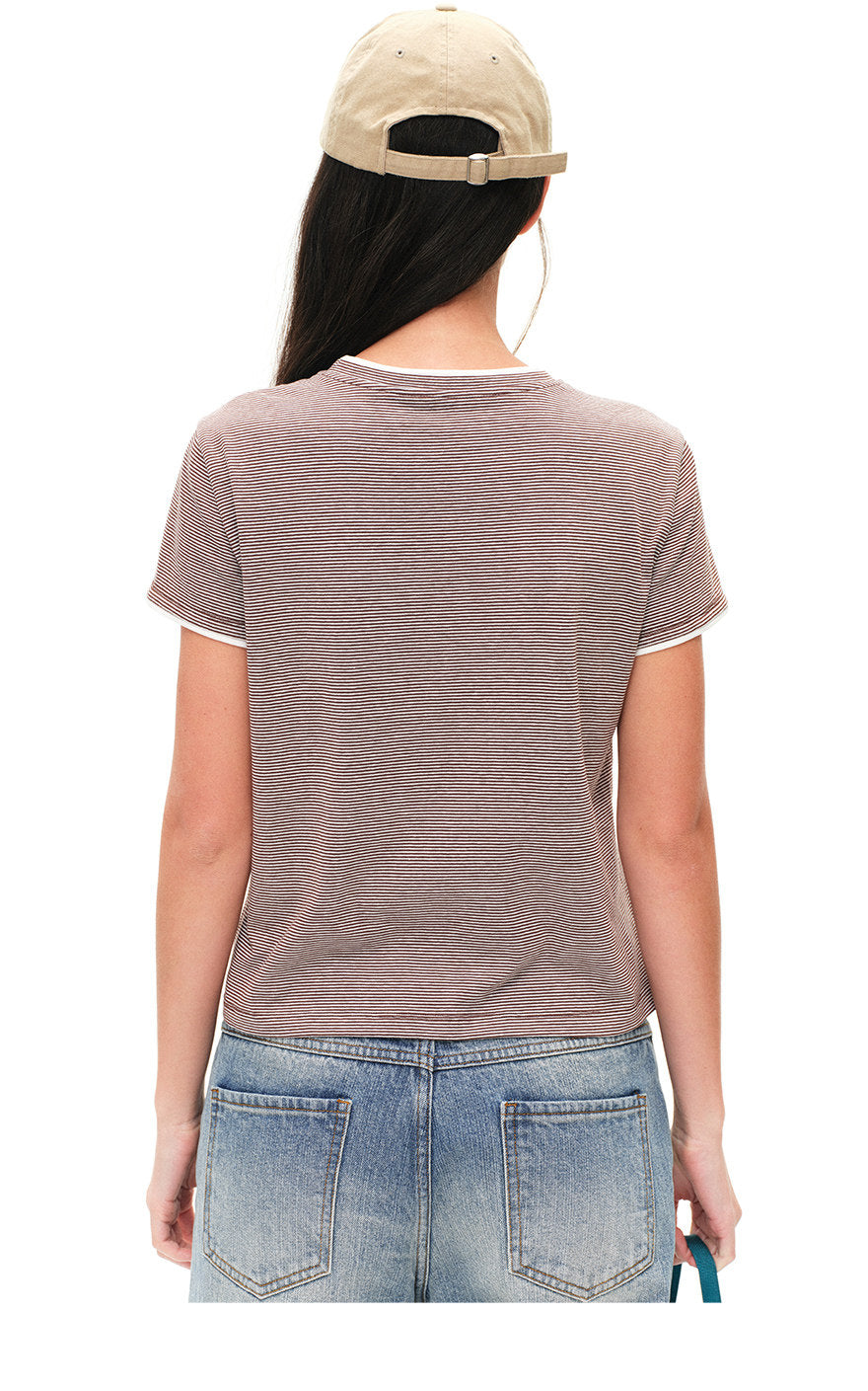 Women's Cotton Linen Striped Crew Neck Short Sleeve T-Shirt