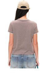 Women's Cotton Linen Striped Crew Neck Short Sleeve T-Shirt