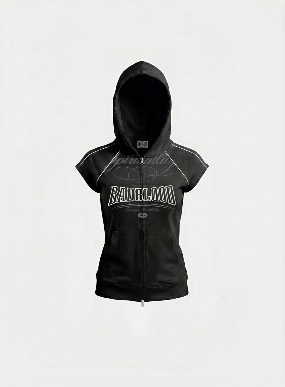 Badblood Women's Vintage Embroidered Zip-Up Cropped Hoodie Vest