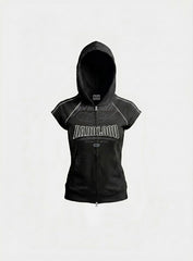 Badblood Women's Vintage Embroidered Zip-Up Cropped Hoodie Vest