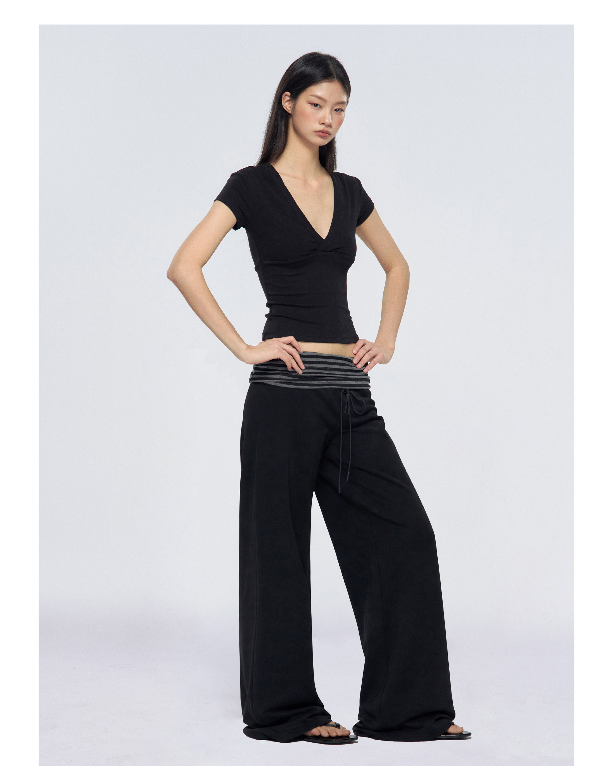 Badblood Women's Low-Rise Foldover Striped Wide-Leg Sweatpants