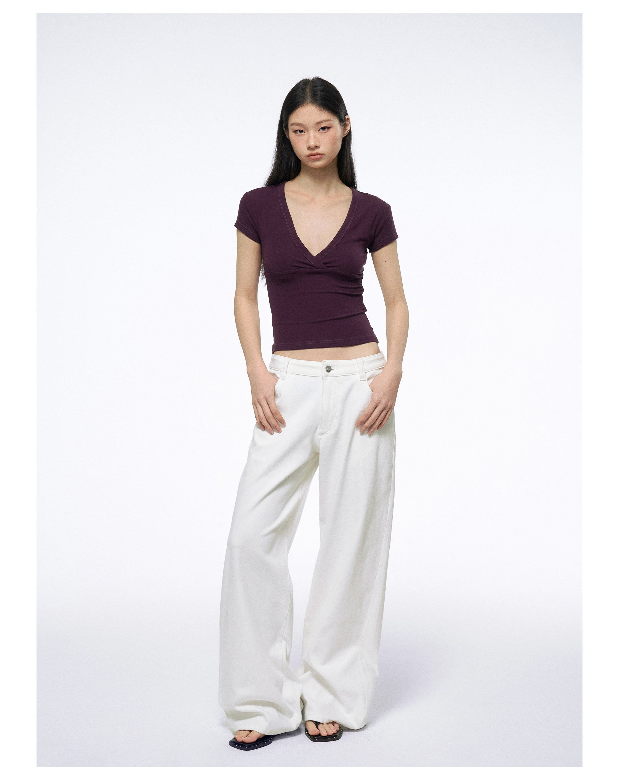 HeyHenry Women's Deep V-Neck Fitted Short Sleeve T-Shirt