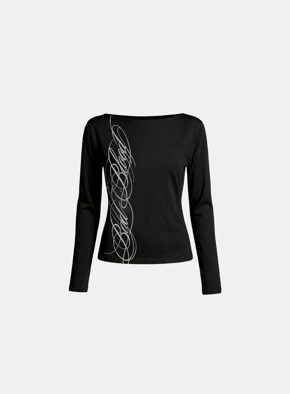 Badblood Women's Letter Print Boat Neck Slim Fit Long Sleeve T-Shirt