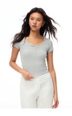 Women's Slim Fit Sweetheart V-Neck Short Sleeve T-Shirt