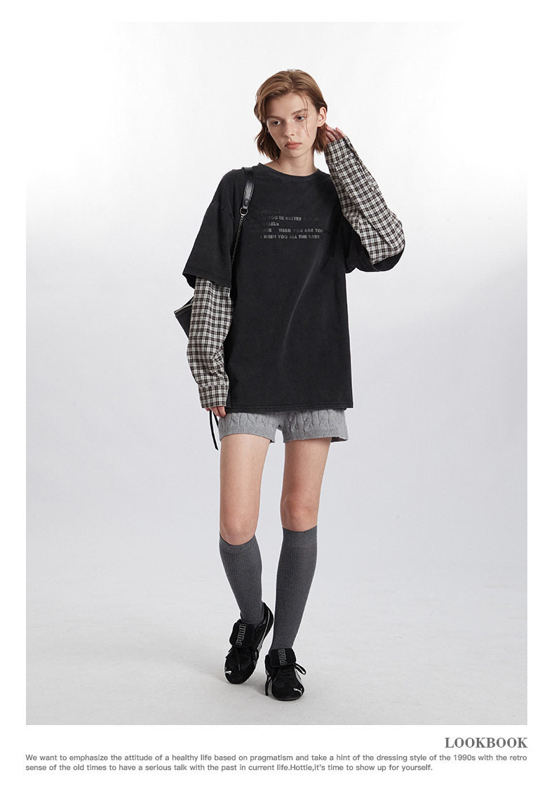 HeyHenry Streetwear Faux Two-Piece Long Sleeve T-Shirt