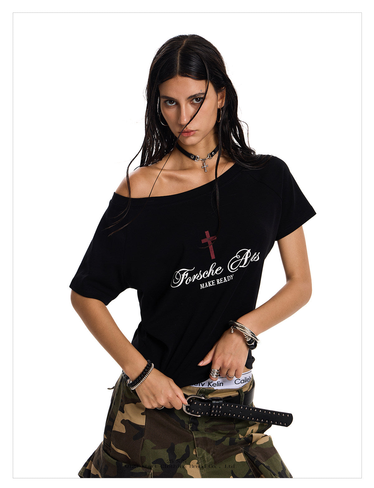 Women's Reversible One-Shoulder Cross Graphic T-Shirt