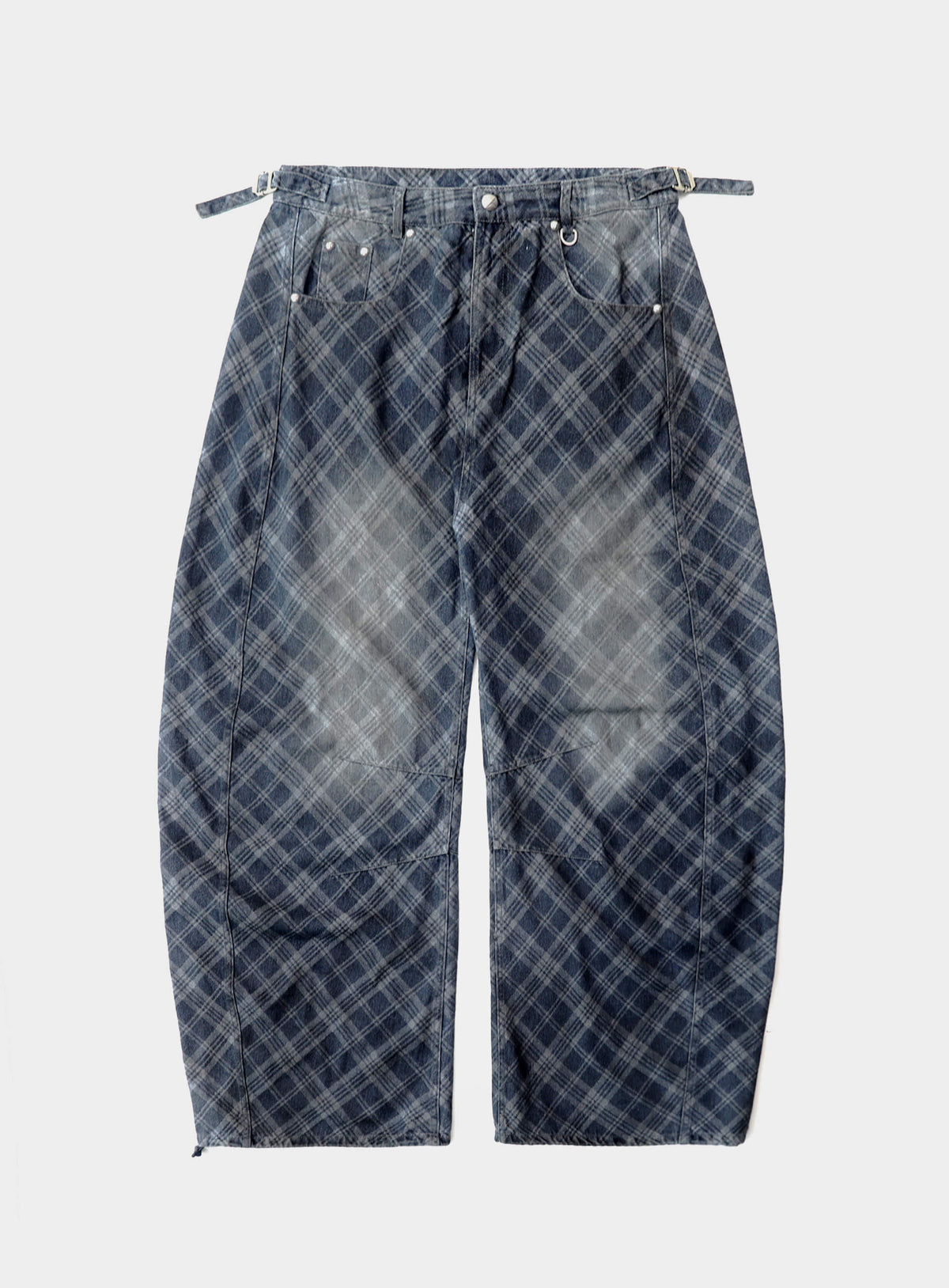 Badblood Women's Vintage Camo Plaid Barrel-Leg Jeans