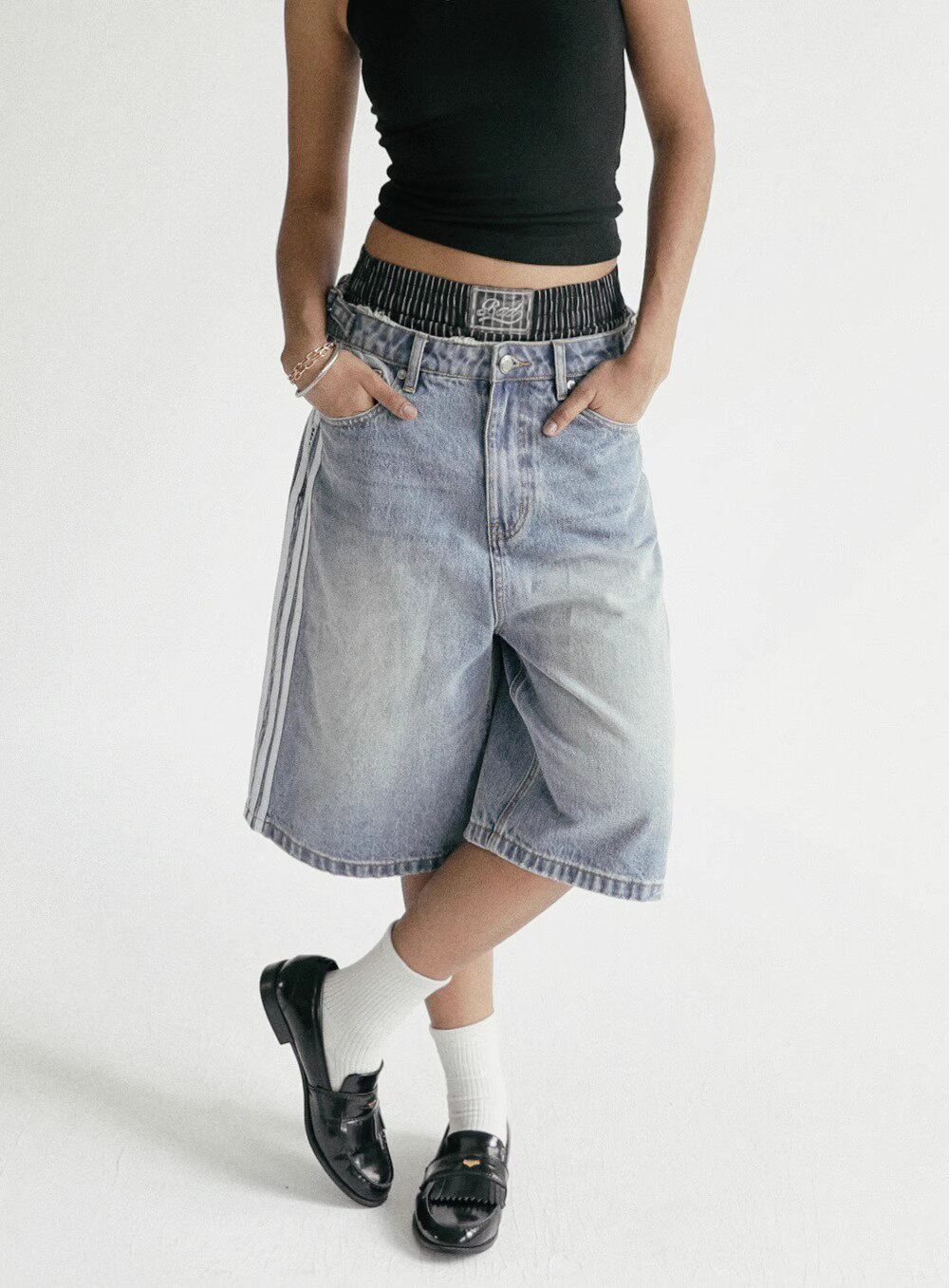 Badblood Women's High-Rise Wide-Leg Denim Bermuda Shorts