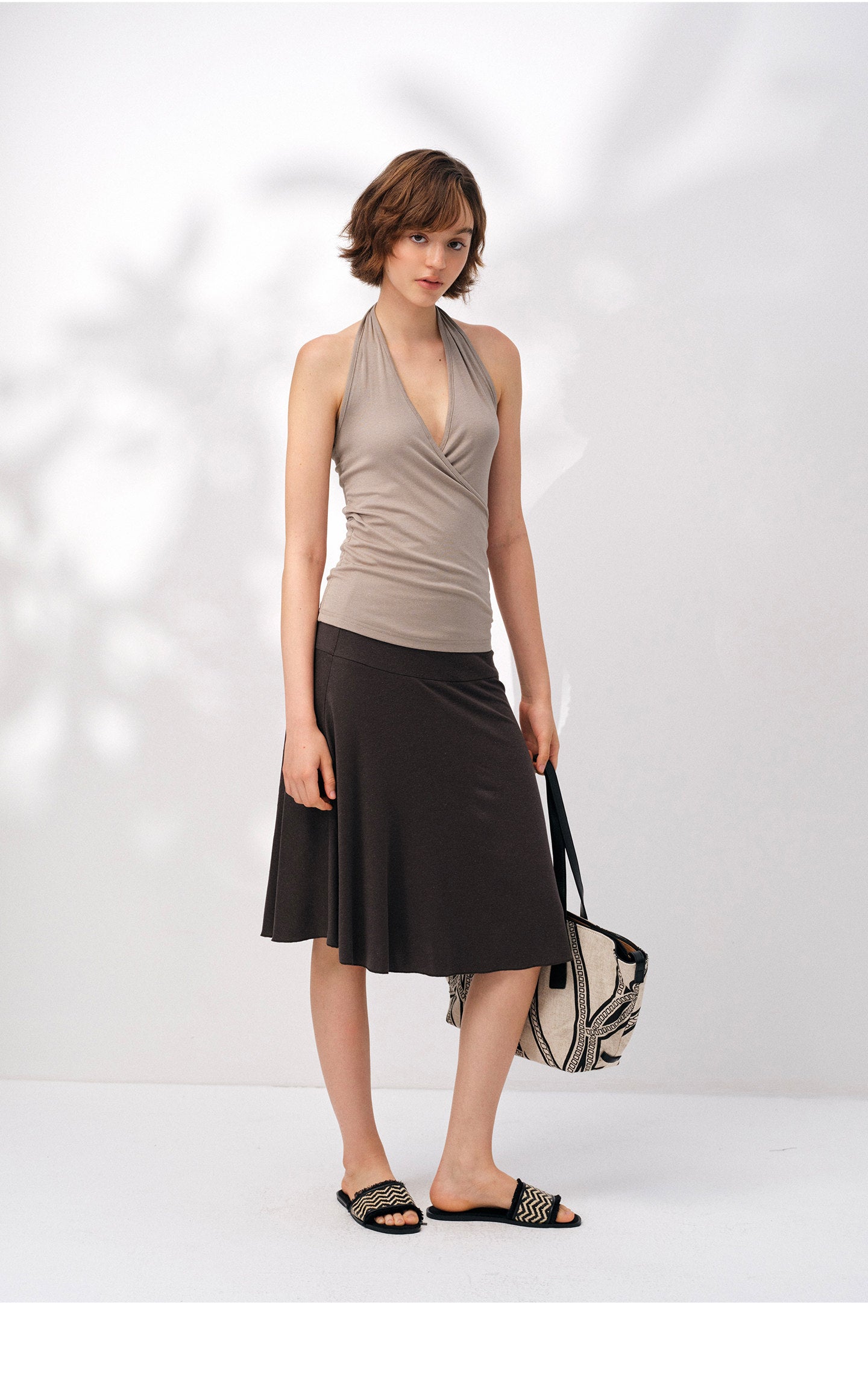 Women's TENCEL™ Lyocell Halter Cross V-Neck Ruched Cami Top
