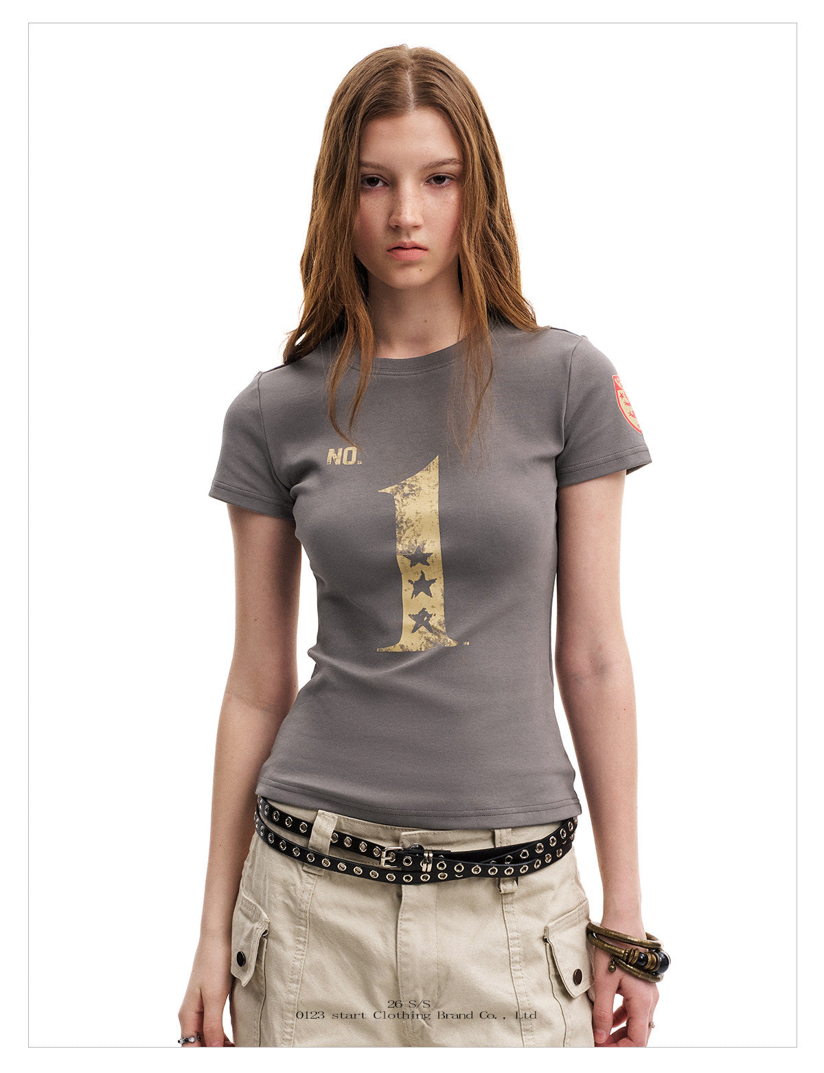 Women's Vintage Gold Number Graphic Slim Fit T-Shirt