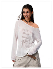 Women's Off-Shoulder Cross Graphic Long Sleeve T-Shirt