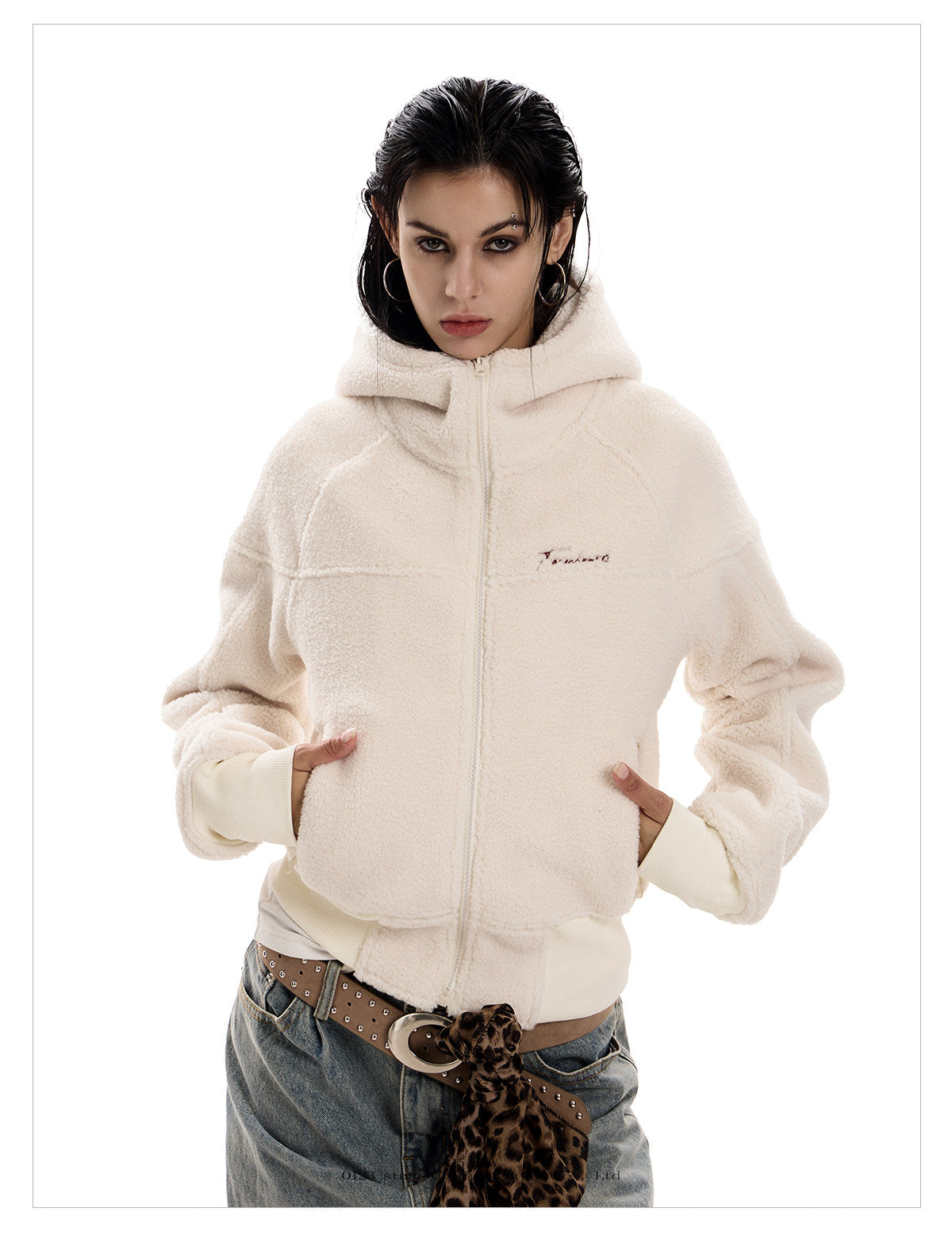 Women's Cropped Sherpa Fleece Hooded Jacket