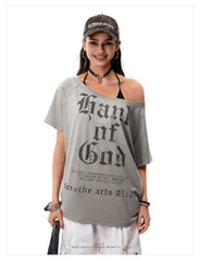 Women's Off-Shoulder Oversized Gothic Vintage T-Shirt