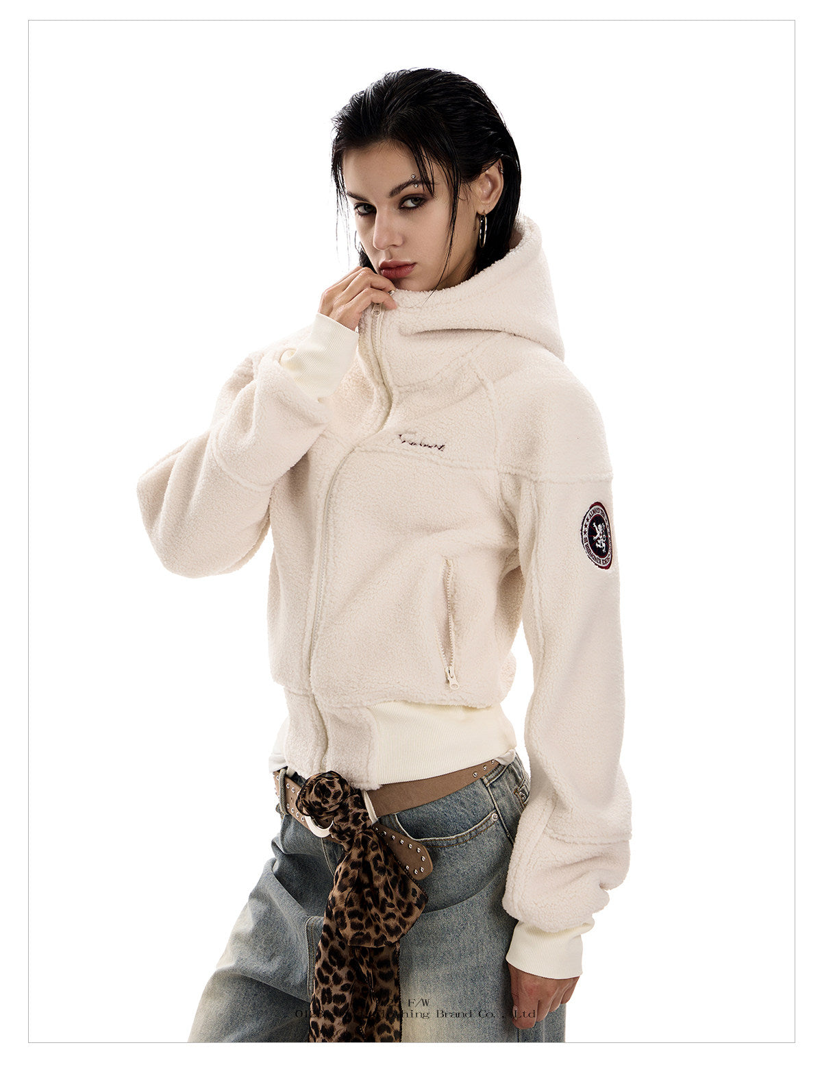 Women's Cropped Sherpa Fleece Hooded Jacket