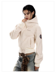 Women's Cropped Sherpa Fleece Hooded Jacket