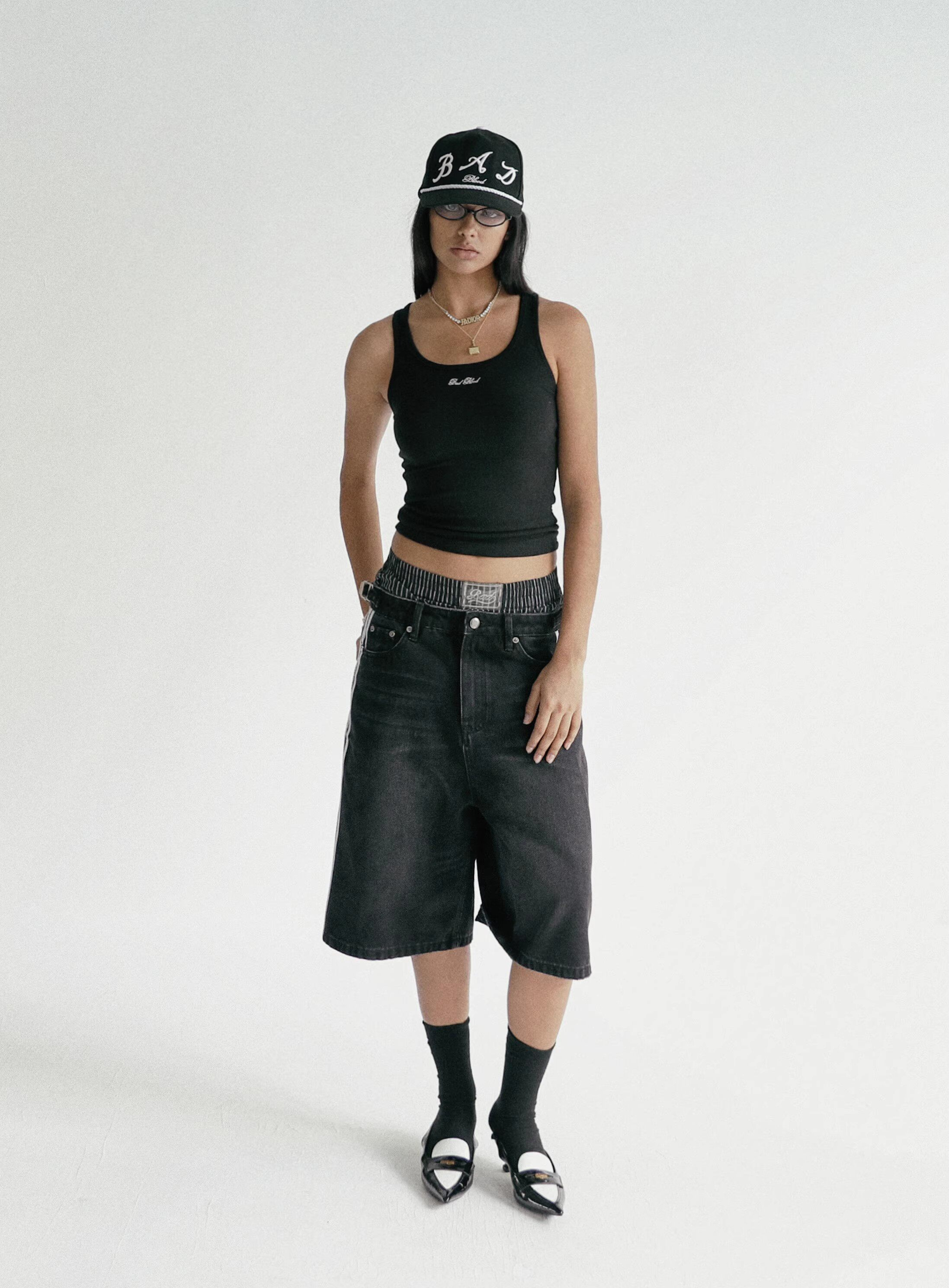 Badblood Women's High-Rise Wide-Leg Denim Bermuda Shorts