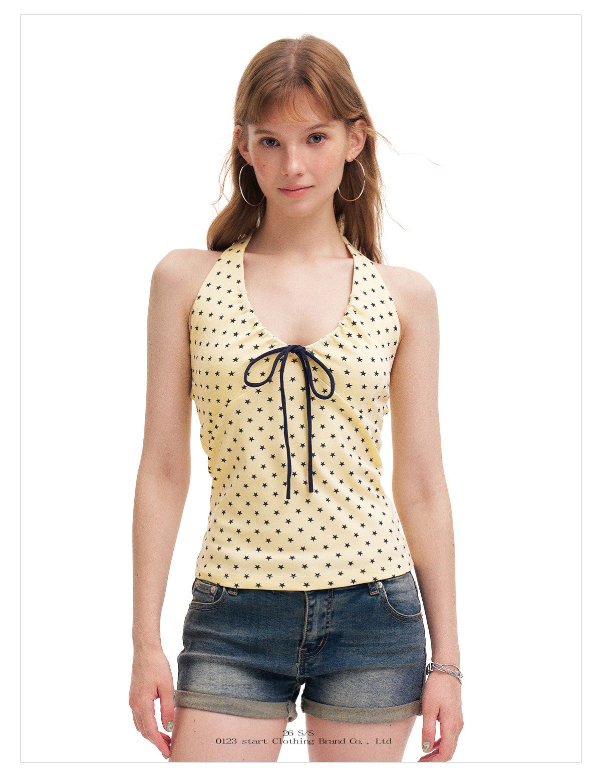 Badblood Women's Star Print Halter Bow Cami Top