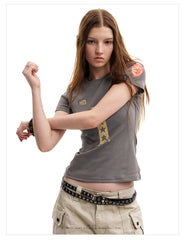 Women's Vintage Gold Number Graphic Slim Fit T-Shirt