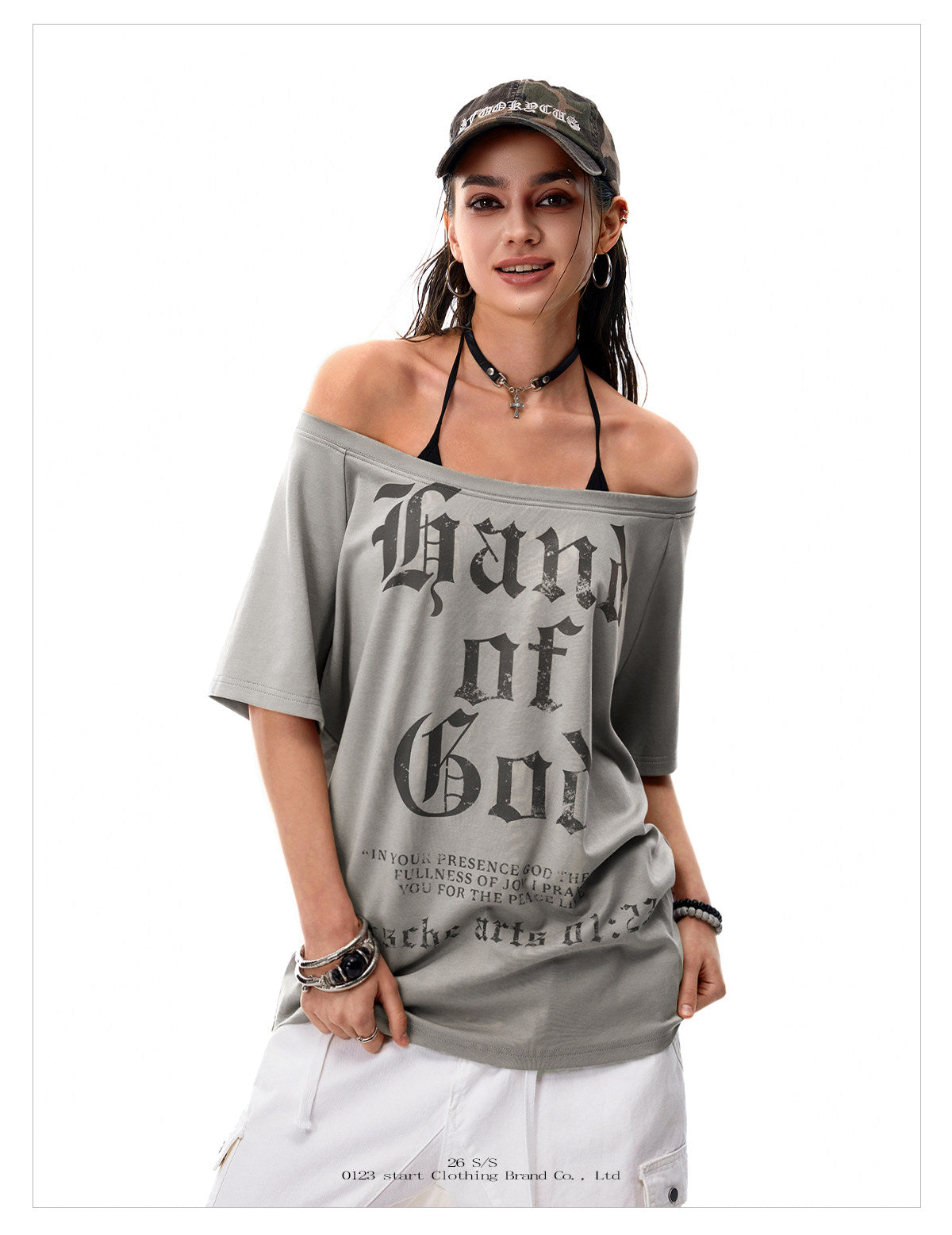 Women's Off-Shoulder Oversized Gothic Vintage T-Shirt