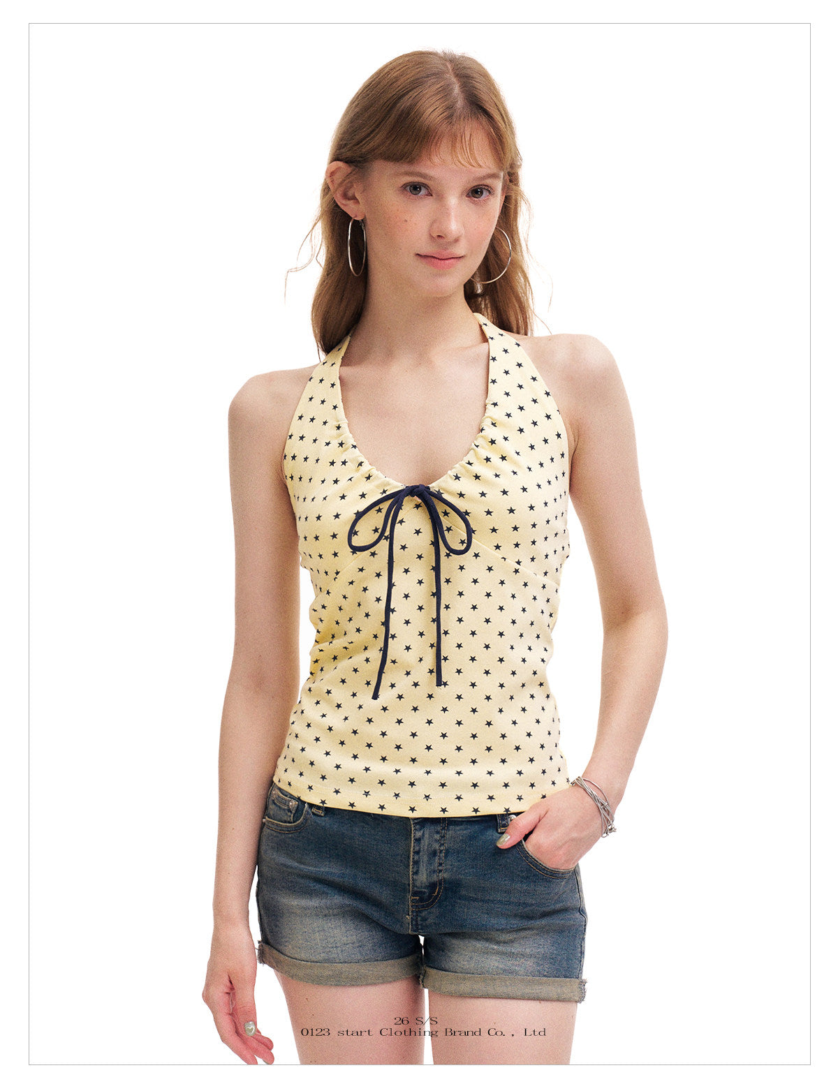 Badblood Women's Star Print Halter Bow Cami Top