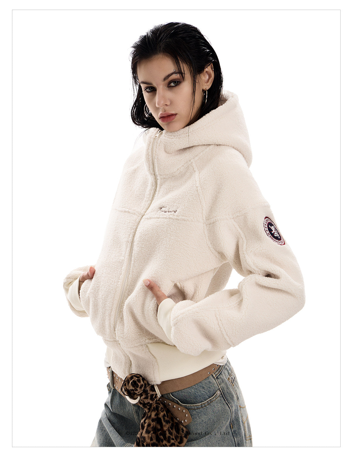 Women's Cropped Sherpa Fleece Hooded Jacket