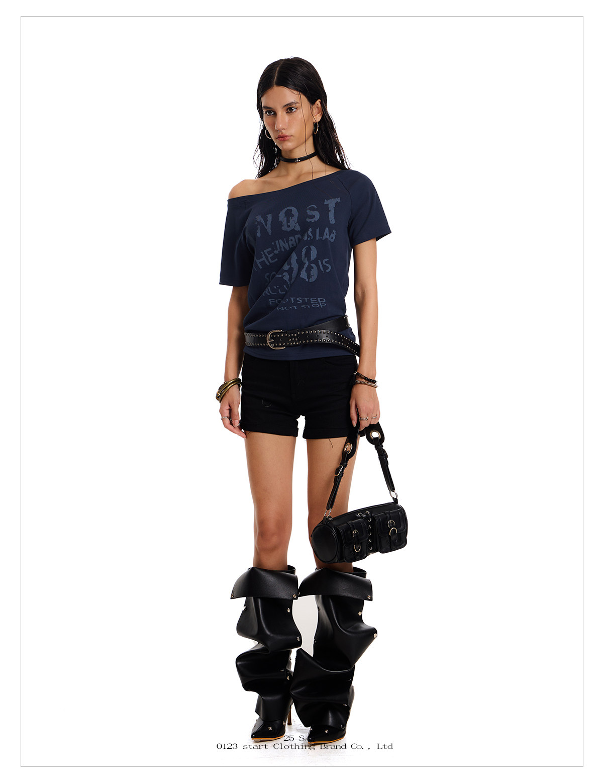 Women's Off-Shoulder Rock Style Graphic T-Shirt