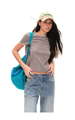 Women's Cotton Linen Striped Crew Neck Short Sleeve T-Shirt