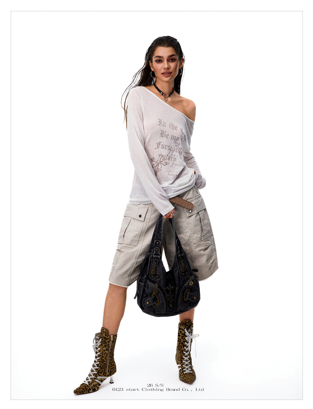 Women's Off-Shoulder Cross Graphic Long Sleeve T-Shirt