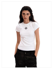 Women's Cross Graphic Slim Fit Crew Neck T-Shirt