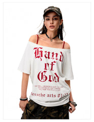Women's Off-Shoulder Oversized Gothic Vintage T-Shirt