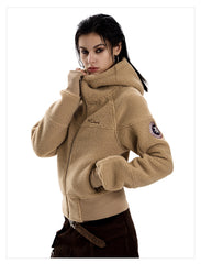Women's Cropped Sherpa Fleece Hooded Jacket