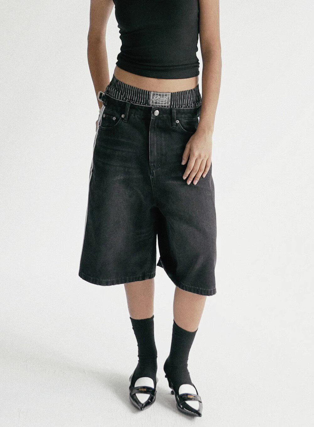 Badblood Women's High-Rise Wide-Leg Denim Bermuda Shorts