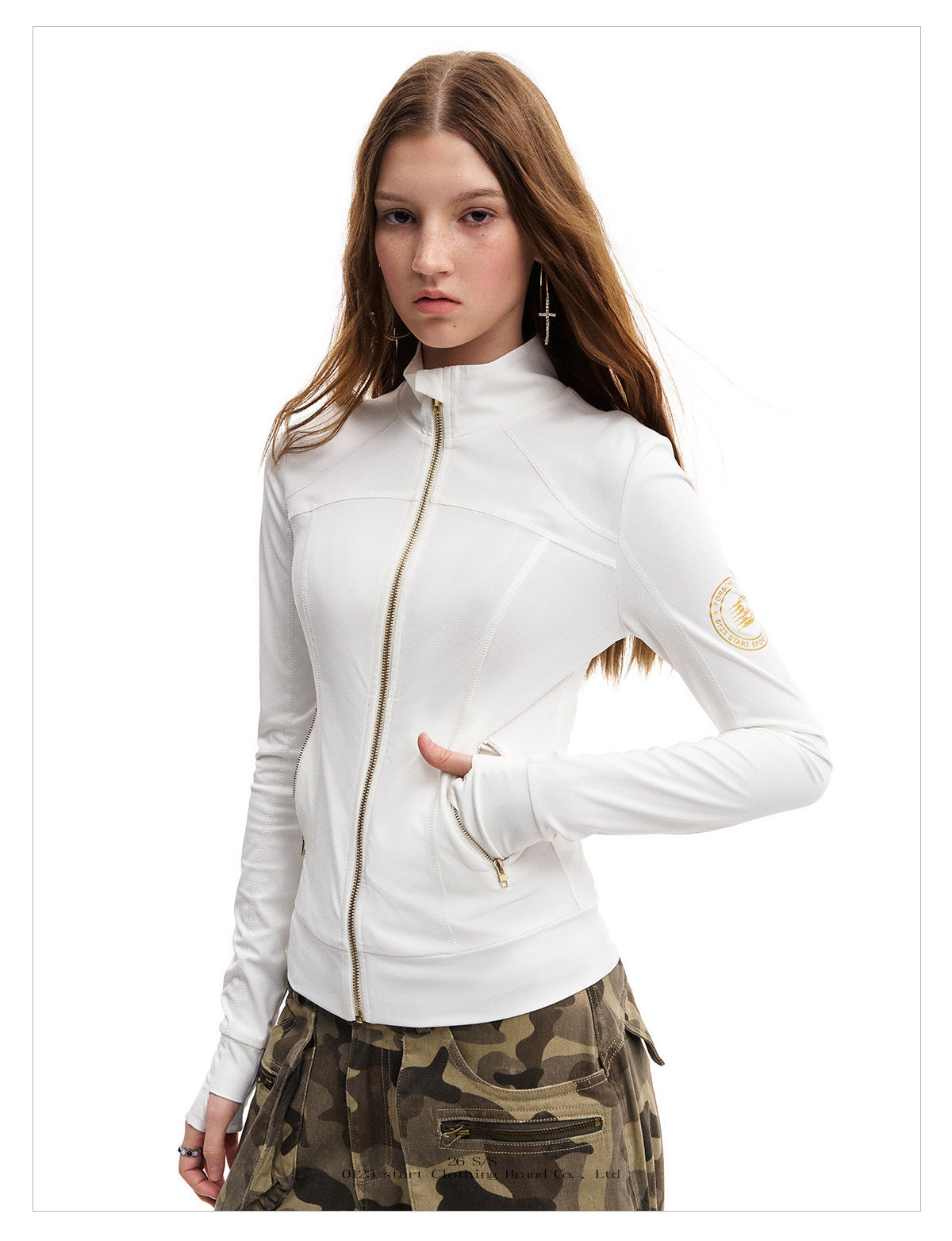 Women's Slim Fit Zip-Up Sun Protection Jacket with Gold Zipper