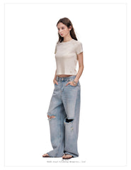 Women's Linen Blend Slim Fit Cropped T-Shirt