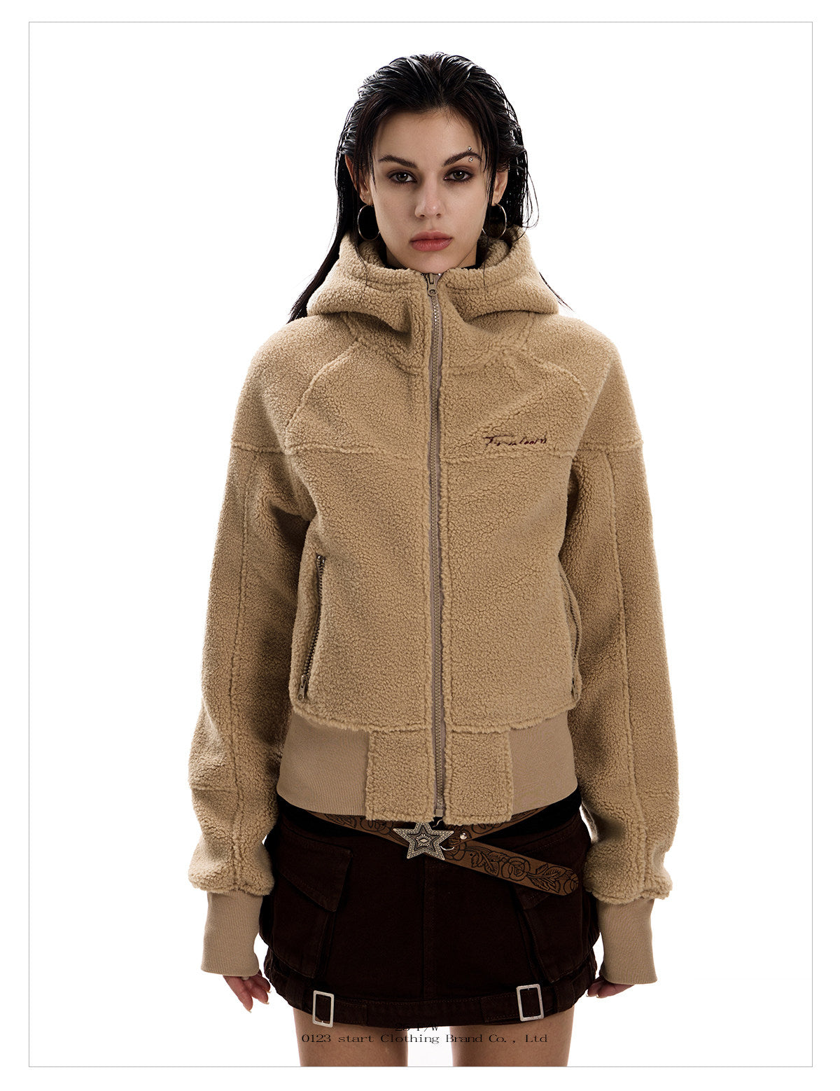 Women's Cropped Sherpa Fleece Hooded Jacket