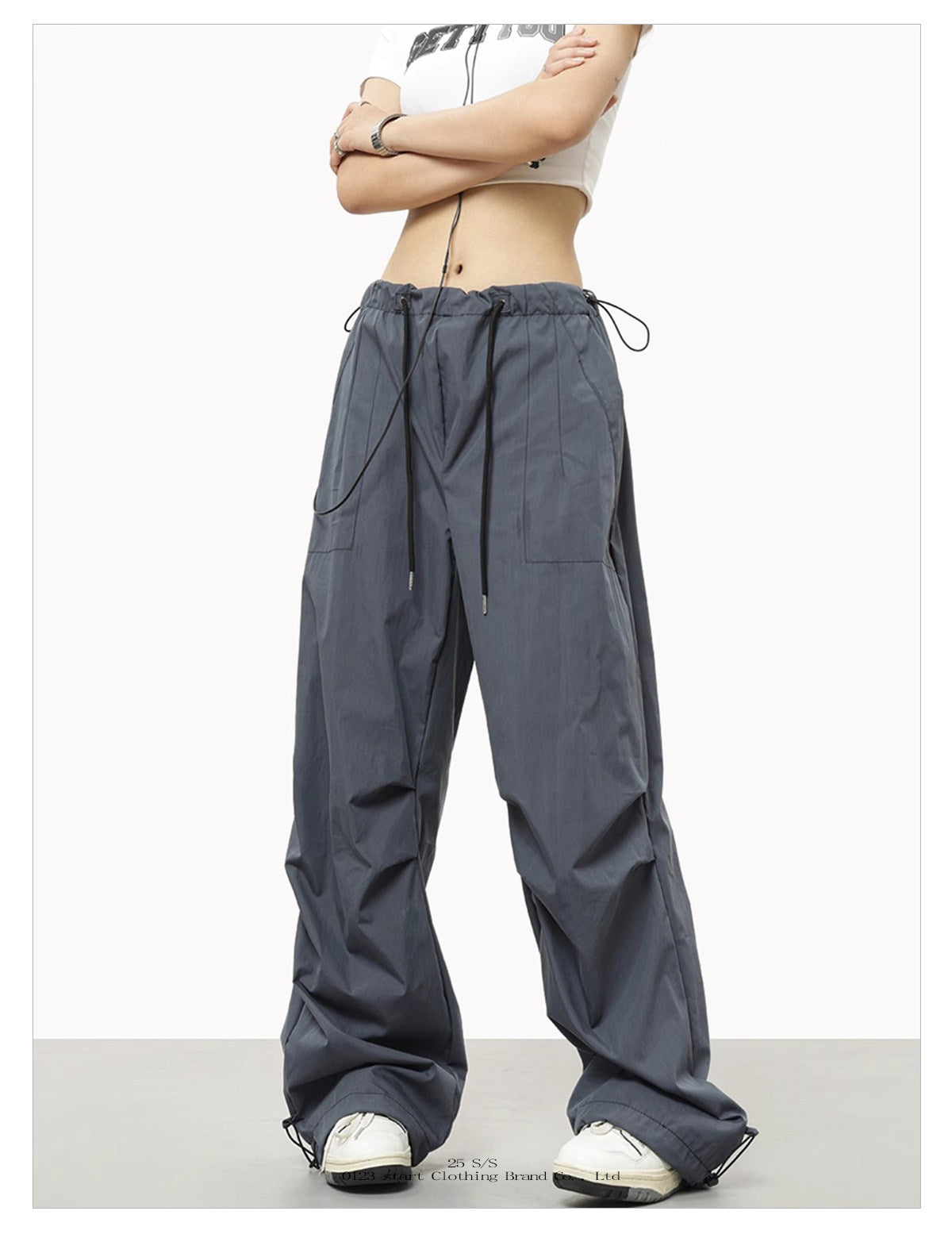 Women's White Parachute Cargo Pants