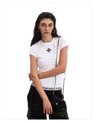 Women's Cross Graphic Slim Fit Crew Neck T-Shirt