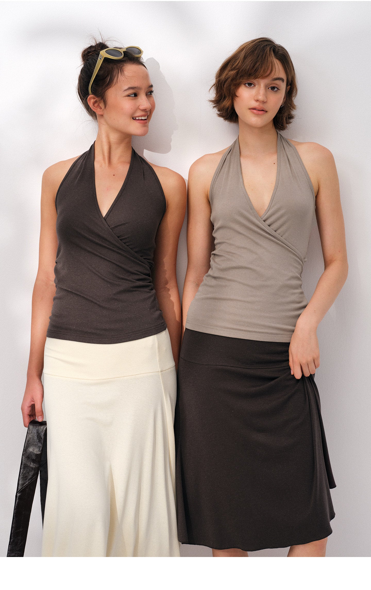 Women's TENCEL™ Lyocell Halter Cross V-Neck Ruched Cami Top