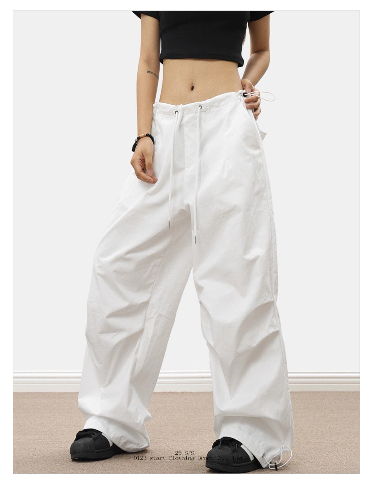 Women's White Parachute Cargo Pants