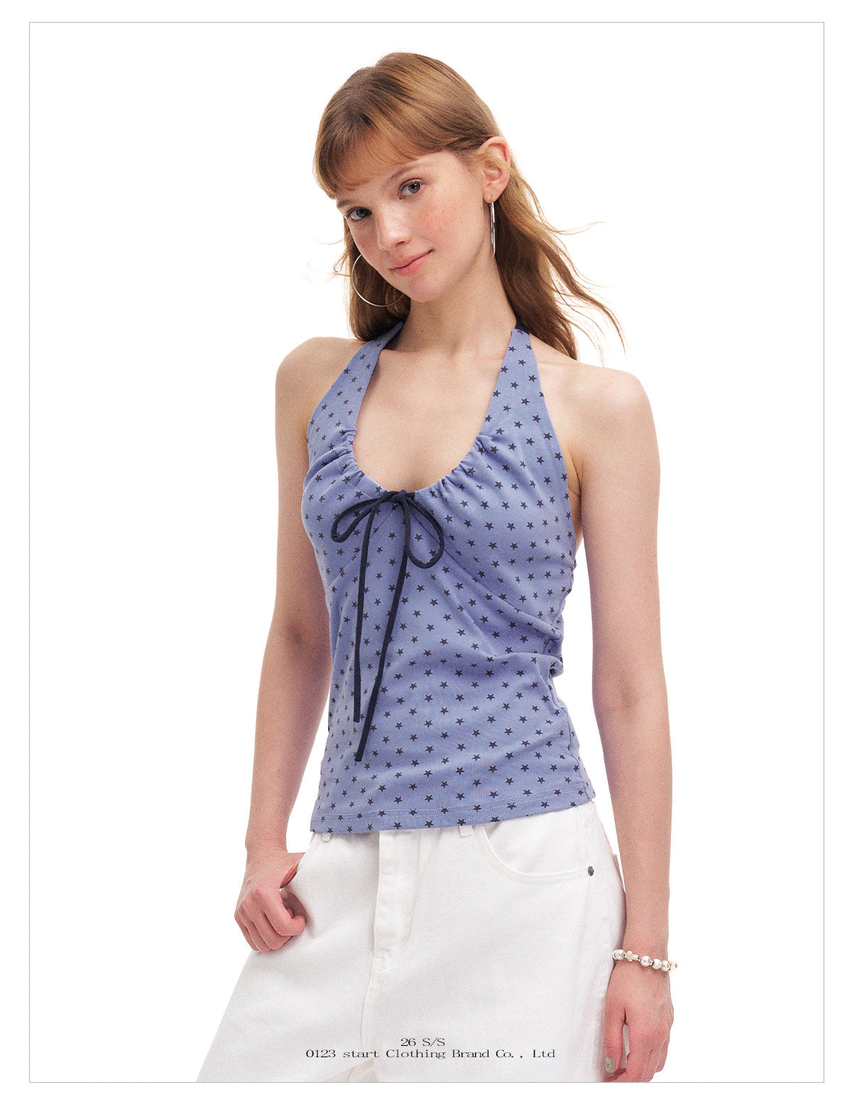 Badblood Women's Star Print Halter Bow Cami Top